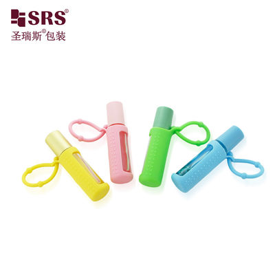 comprar BLPM-10ML Forma redonda Vidro transparente Roller Botão de bola de aço Cobertura de silicone Para óleo de perfume de fragrância Sem vazamento online manufacture