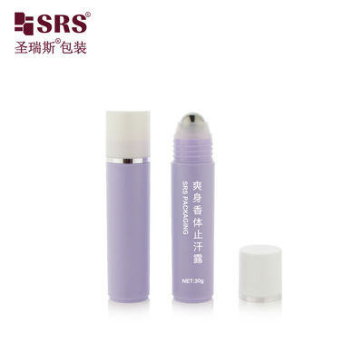 comprar RPP-30ml Injeção Roxa Brilhante Matte Finished White Cap Com Estampagem Anel Prateado Bola de Aço Massagem de Cabelos Serum Botão Roller online manufacture