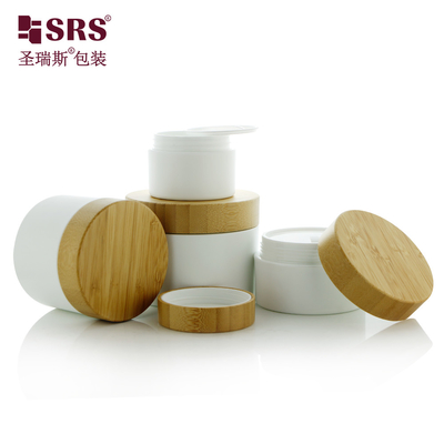 50g 100g 150g 250g Matte Frosted PP Plastic Jar With Real Bamboo Cap Container de creme personalizado