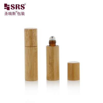 5 ml de frasco interno de âmbar vazio Perfume óleo essencial rolante de vidro de bambu recipiente cosmético