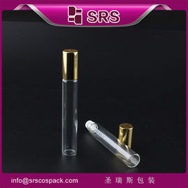 SRS por atacado 100% sem fugas 10 ml rolo de vidro em garrafa com tampa de alumínio dourado brilhante