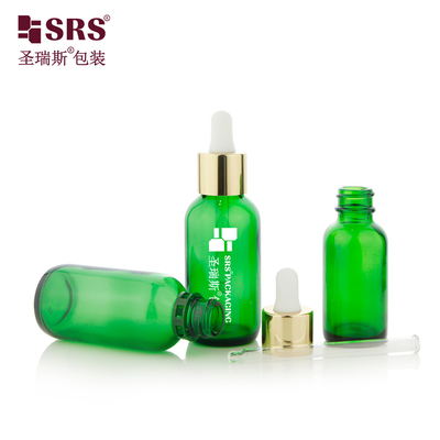 30ml 60ml prontos para envio garrafas de vidro de alumínio de cor verde com conta-gotas