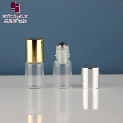 BLP-2ML Sem vazamento Mini Cute Vazio Transparente Ambre Botão de Vidro de Cor Com Bola de Aço Para Perfumes de Óleos Essenciais
