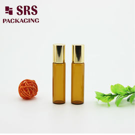 5 ml de frasco de vidro de luxo de esferas de vidro âmbar com esferas metálicas para óleo essencial