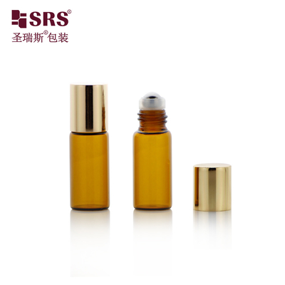 BLP-3ML Sem vazamento Ambre Botão de bola de vidro rolante de aço para óleo essencial Perfumes de embalagem cosmética personalização