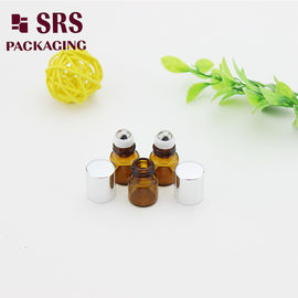 1 ml de rolo de vidro super mini âmbar em frasco com esfera de aço e tampa de alumínio