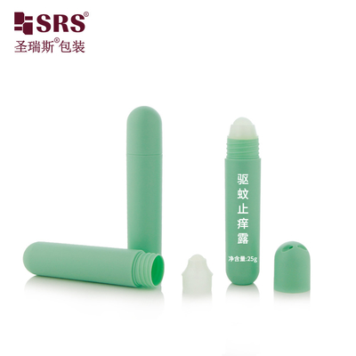 RPPG 25ml Injeção Custom Pantone Color Frosted Dome Cap Round Bottom Plastic PCR Eco-friendly Roller PP Ball Bottle Applicator com Saco Lanyard Tamanho Portátil