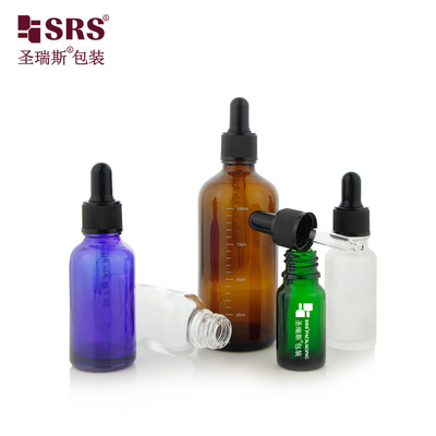 D002 5ml 10ml 15ml 20ml 30ml 50ml 100ml 18/415 Garrafa de vidro com coluna na parte superior do ombro aplicador de gotas para óleo essencial