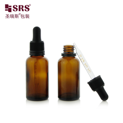 D003-1 Garrafa redonda de vidro verde âmbar com tampa de gotas à prova de adulteração para óleo essencial de perfumes