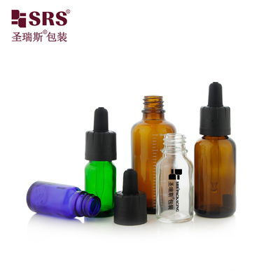 D009 Ambre Marrom Verde Azul Luminoso Frostado Matte Finido Vidro Bottle Dropper Cover Para óleo cosmético