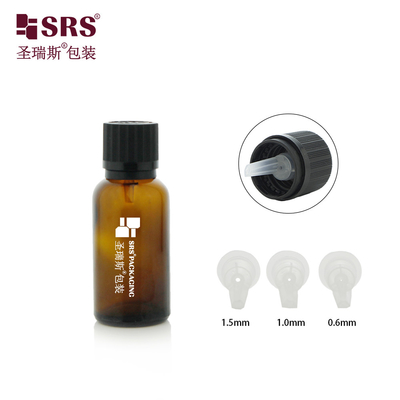G009 Desenho bonito TE CRC Capuz de parafuso preto Ambre Verde Garrafa de vidro transparente com inserção de plástico para óleo essencial