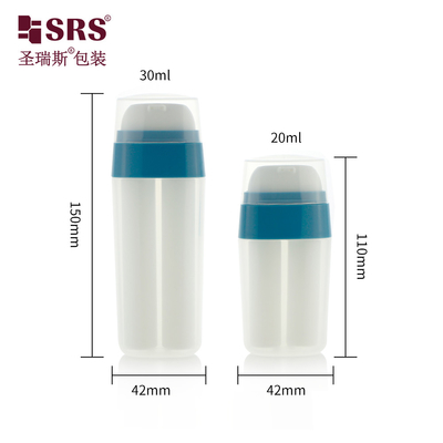 PA214 20ml 30ml Forma oval tubo duplo plástico PP PCR bomba de loção sem ar garrafa de design único material durável