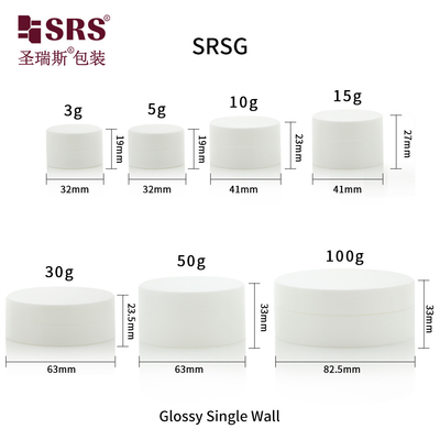 SRSG 3g 5g 10g 15g 30g 50g 100g Plástico Vazio Superfície Brilhante Parede Única Jarrão de PP de Design Único Para Creme Corporal