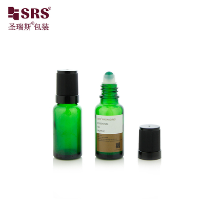 BLPF Botella de bola de aço de vidro em rolos de forma redonda vazia, rotulada com tampa de parafuso preta para embalagens de perfumes de óleo essencial