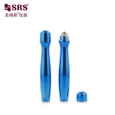 SRS8447-15ML Metalizado Brilhante de Cor Azul de Plástico PETG Rolo Em Botela Com aplicador de massagem de bola de aço