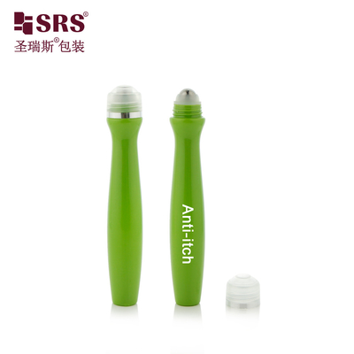 SRS8447-15ML Luminoso Verde Custom Color Plastic Roll On Bottle Para Cosméticos Massagem de Serum Ocular Embalagem de Esferas de Aço