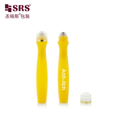 SRS8447-15ML Injeção soprando amarelo brilhante PETG plástico de rolos em aço rolante de bola de garrafa anti-coceira aplicador de líquido
