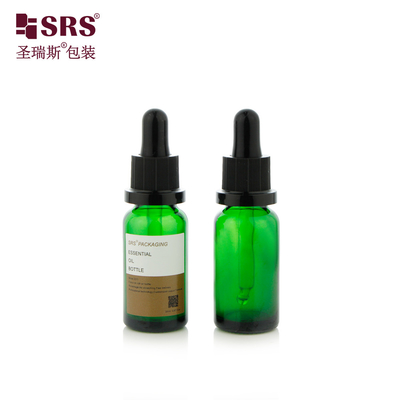 D012 Ambar Verde Fraldas de vidro de cores claras com tampa de pára-choque de parafuso Bulbo de silicone para óleo essencial