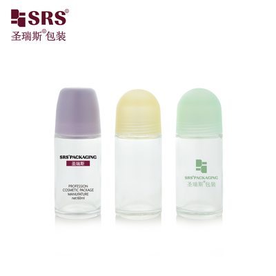 BLPG-C 60ml Atacado Beleza Transparente Vidro Roll On Embalagem Desodorante Frasco Com Tampa de Cúpula Plástica