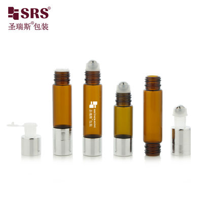SGP1 Luxury Double-ended Brown Colour Glass Bottle With Plug and Roller Steel Ball Leak Proof Wholesale