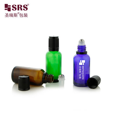 BLPF 5ml 10ml 15ml 20ml 30ml 50ml 100ml Botão redondo de vidro verde âmbar com bola de aço para óleo essencial