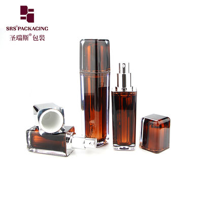 L054 Shengruisi 30ml 50ml frasco de bomba de loção de plástico metalizado de formato quadrado de luxo para cosméticos