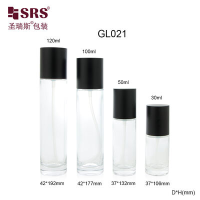 GL021 30ml 50ml 100ml 120ml Garrafa de Loção de Vidro de Molde Luminoso Com Bomba Preta Personalizada