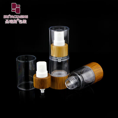 Garrafa Cosmética Sem Ar de Bambu Reciclável Garrafa a Vácuo Recarregável para Embalagem de Líquidos de Beleza e Cuidados com a Pele