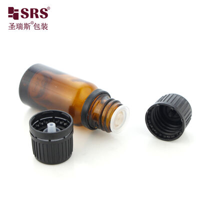 SRS Custom Logo Empty Round Glass Essential Oil Bottle Tamper Evident Cap Multiple Orifice Sizes