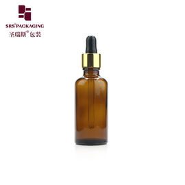 Frasco de vidro redondo âmbar de 30 ml e 50 ml de essência cosmética com conta- gotas