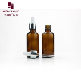 Garrafa de vidro de gotejar personalizada de 50 ml, marrom- âmbar, vazia, para óleo essencial